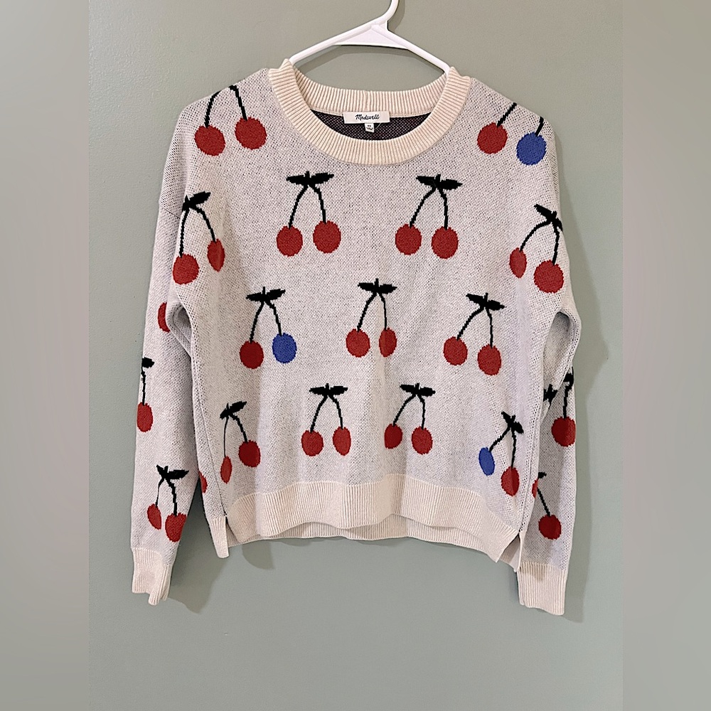 Madewell cherry Jacquard sweater Relaxed fit size extra small